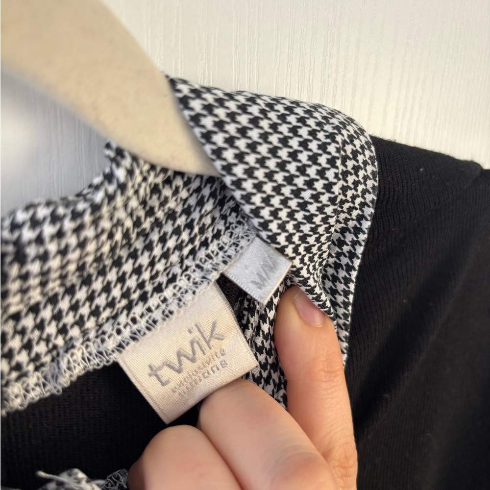 Twik Simons Houndstooth Collar Knit Top Black Women Medium Preppy Chic Corporate - Picture 9 of 10